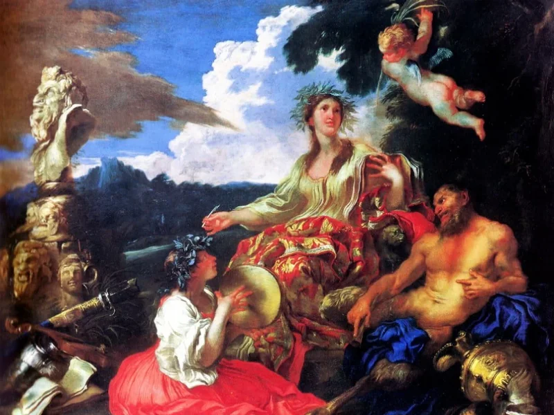 1609-Giovanni Benedetto Castiglione, detto il Grechetto - Figura allegorica con satiro e ninf